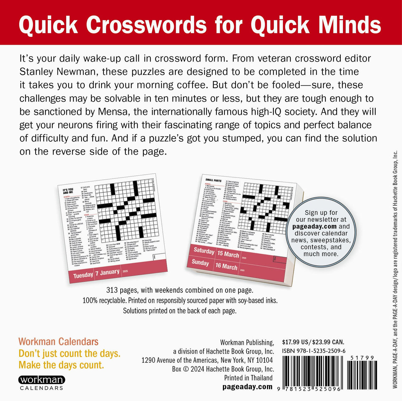 Mensa® 10Minute Crossword Puzzles PageADay® Calendar 2025